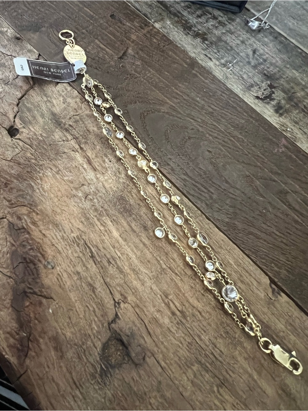 Henri Bendel Gold bracelet with Clear Crystals Multi-Strand - Picture 3 of 4